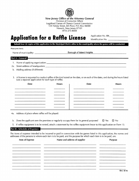 First page of the Application for a Raffle License