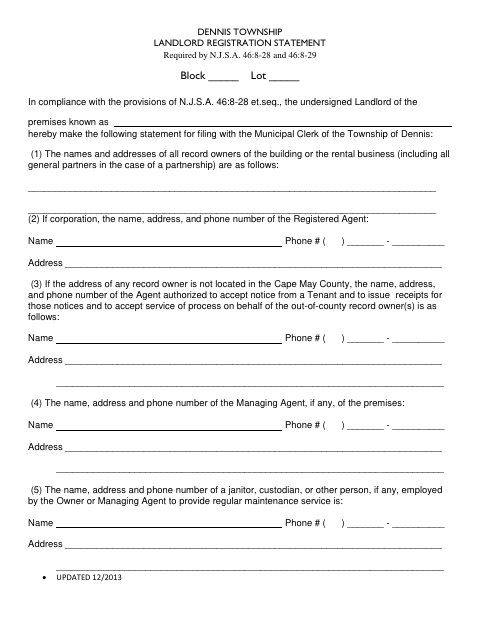 First page of the Landlord Registration Statement