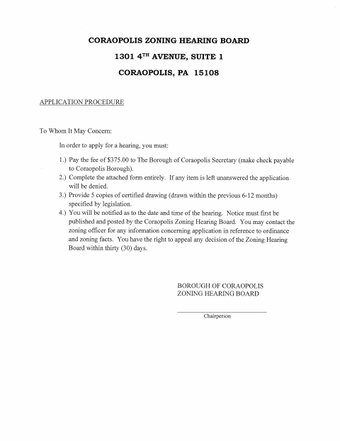 First page of the Application for Zoning Variance