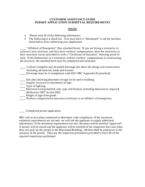 First page of the Sign Permit Submittal Checklist