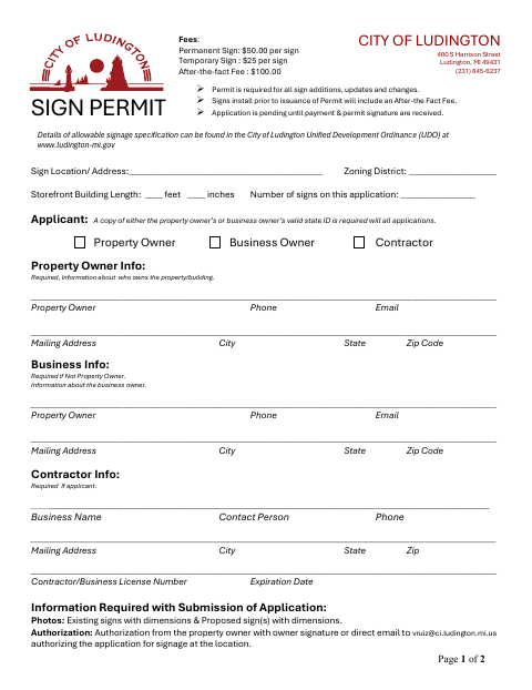 First page of the Sign Permit Application