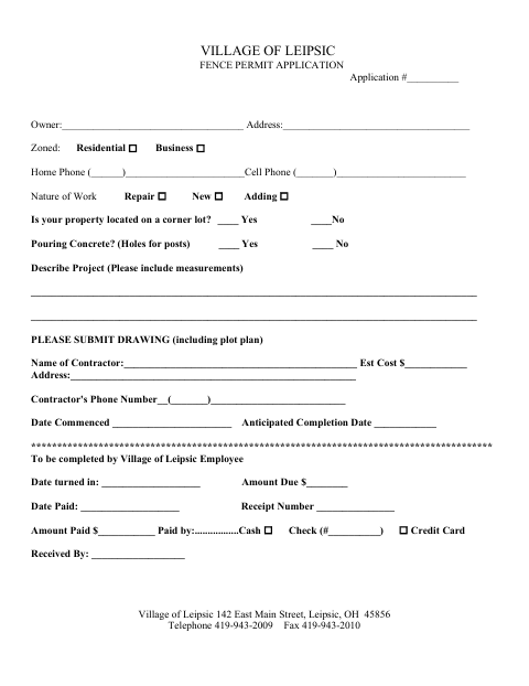 First page of the Fence Permit Application