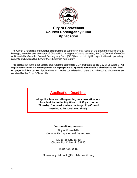 First page of the Council Contingency Fund Application