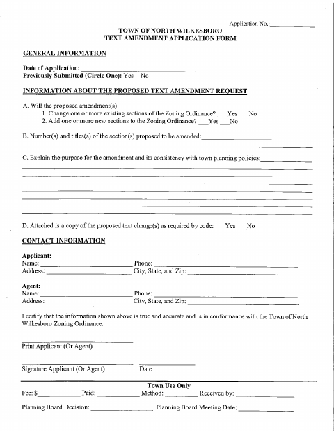 First page of the Text Amendment Application