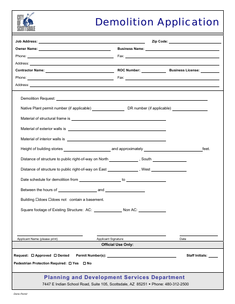 First page of the Demolition Application