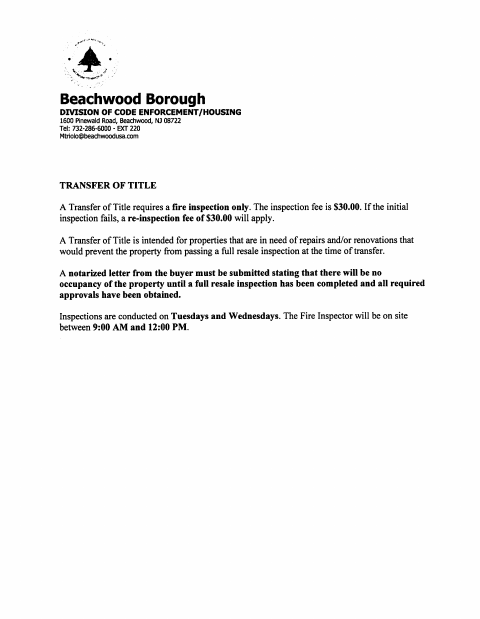 First page of the Transfer of Title Application