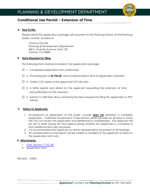 First page of the Conditional Use Permit – Extension of Time