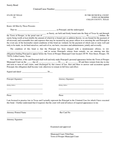 First page of the Attorney Bond Form