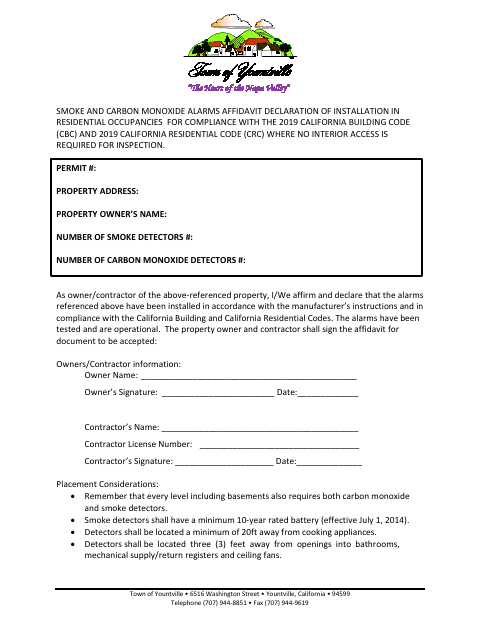 First page of the Smoke and Carbon Monoxide Alarms Affidavit