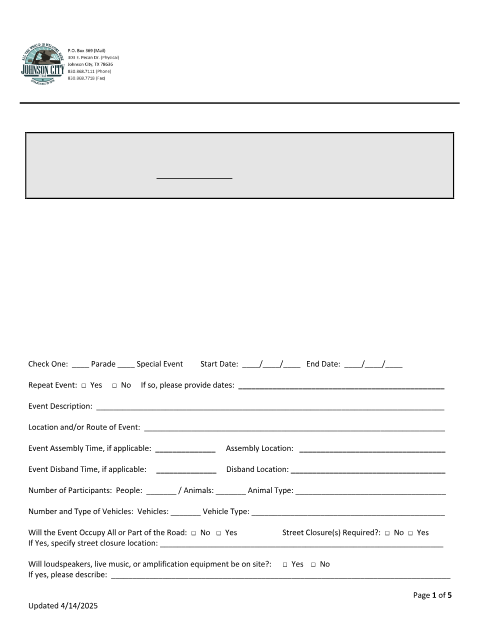 First page of the Application for Special Event/Parade Permit