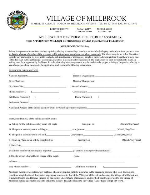 First page of the Application for Permit of Public Assembly