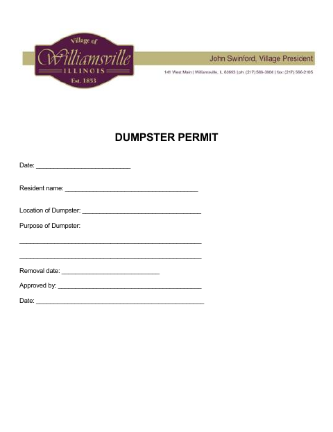 First page of the Dumpster Permit