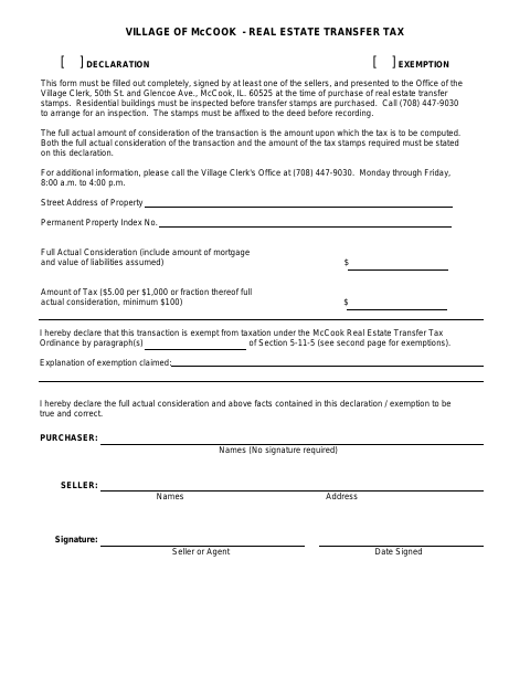First page of the Real Estate Transfer Tax Declaration and Exemption