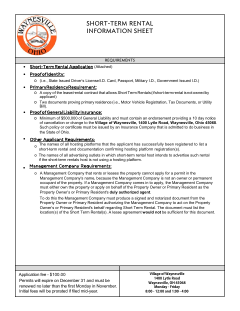 First page of the Short-Term Rental Application