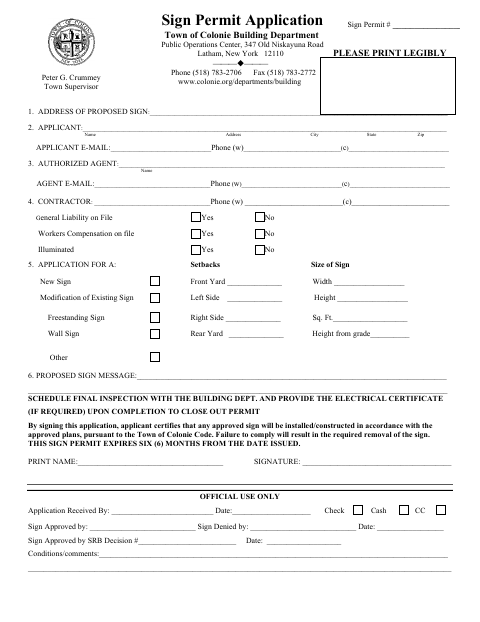 First page of the Sign Permit Application
