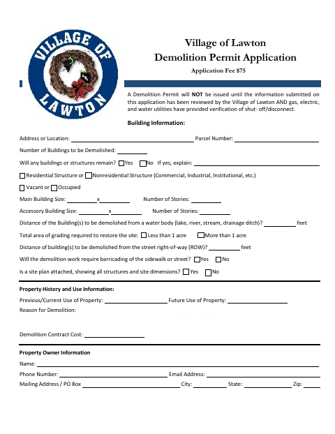 First page of the Demolition Permit Application