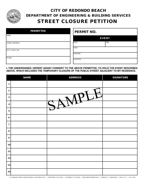 First page of the Street Closure Petition