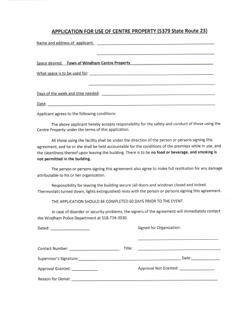 First page of the Centre Property Application
