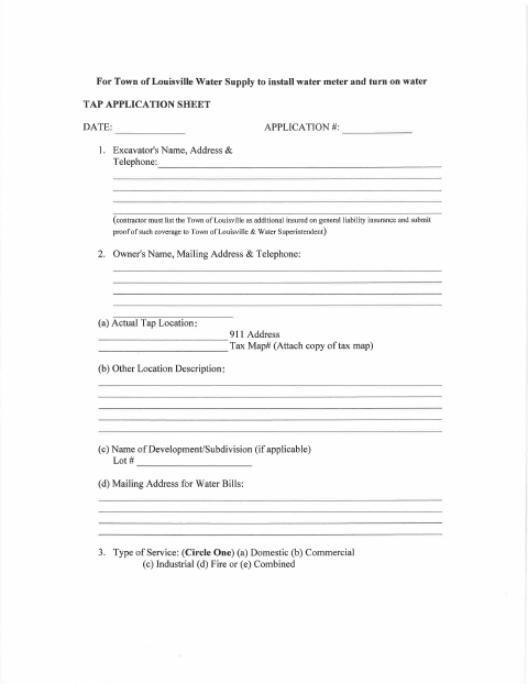 First page of the Tap Application Sheet and Service Lateral Easement