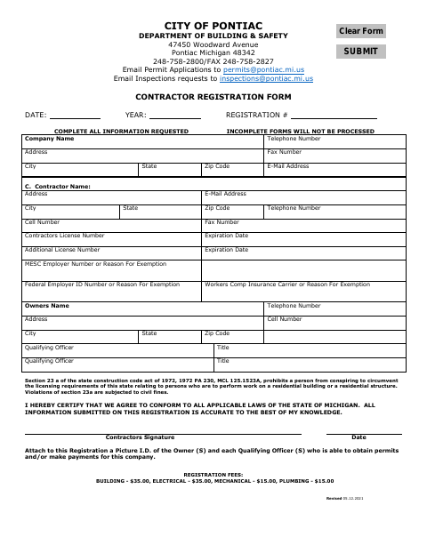 First page of the Contractor Registration Form