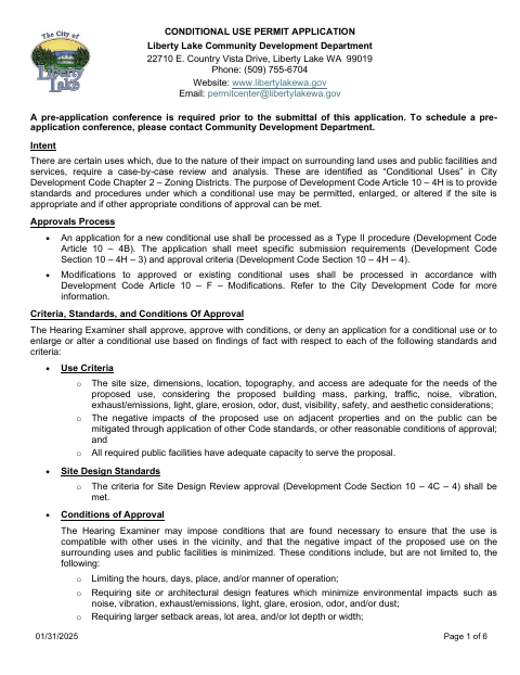 First page of the Conditional Use Permit Application
