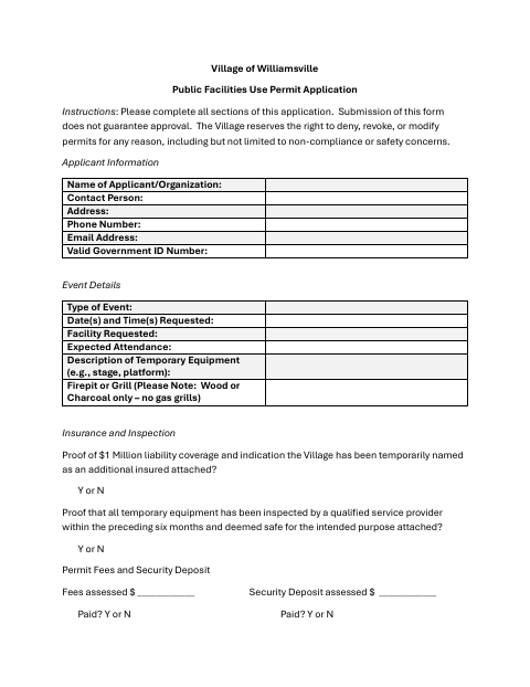 First page of the Public Facilities Use Permit Application
