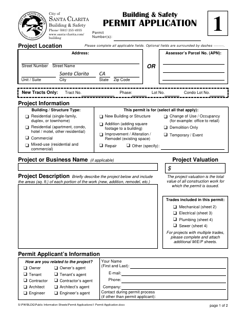First page of the Permit Application