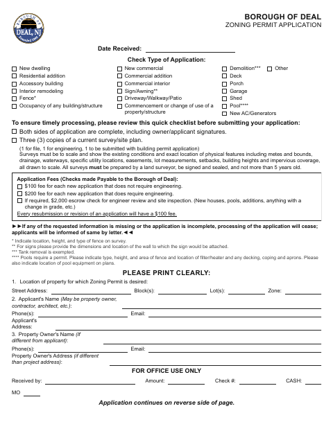 First page of the Zoning Permit Application