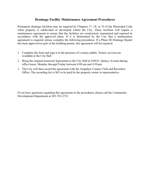 First page of the Drainage Facility Maintenance Agreement
