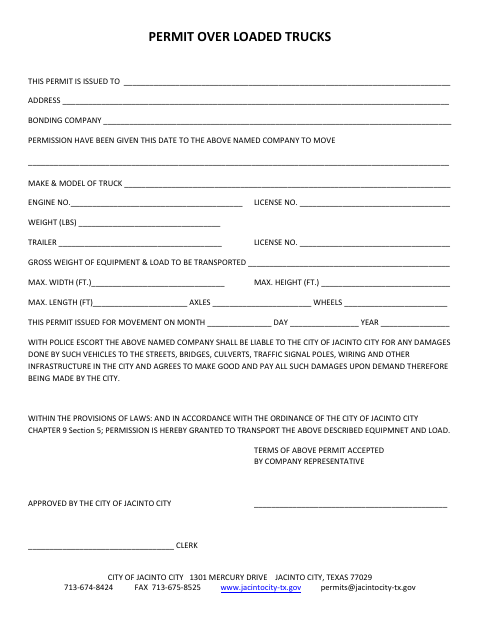 First page of the Permit Over Loaded Trucks