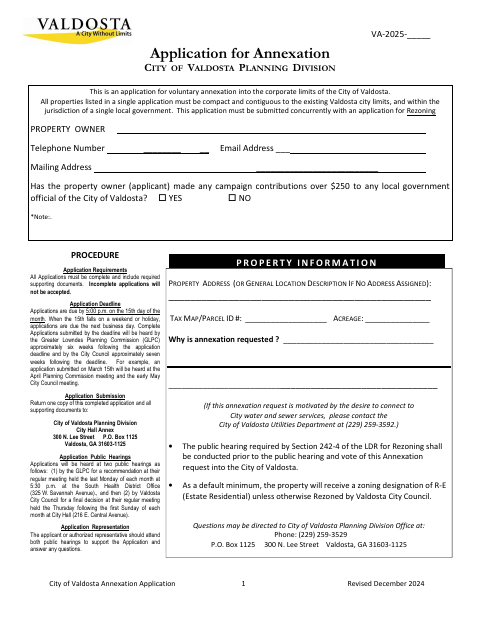 First page of the Annexation Application
