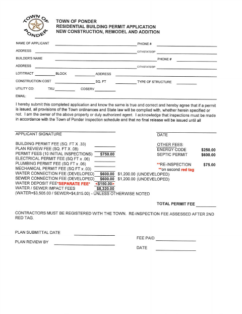 First page of the Residential Building Permit Application
