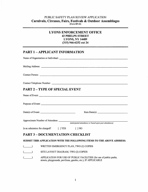 First page of the Public Safety Plan Review Application