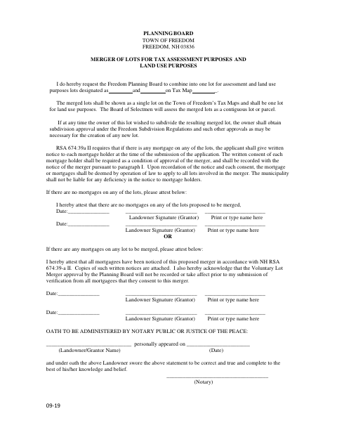 First page of the Merger of Lots Application