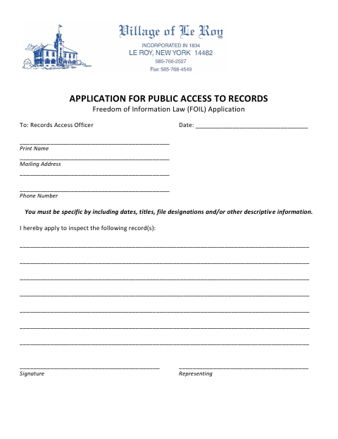 First page of the Application for Public Access to Records