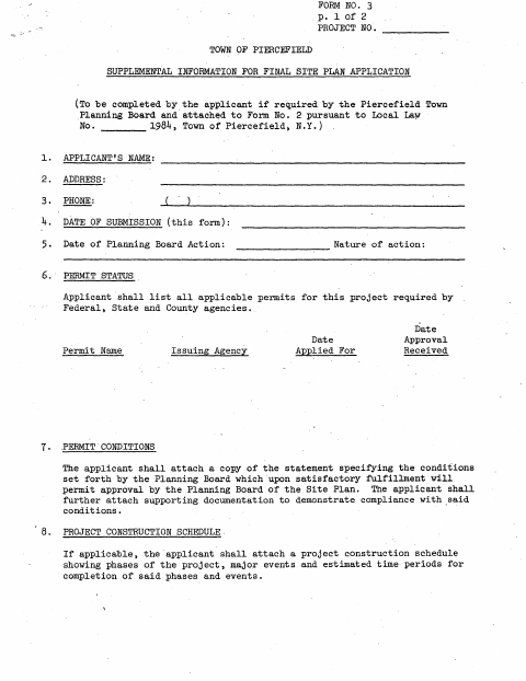 First page of the Supplemental Information for Final Site Plan Application