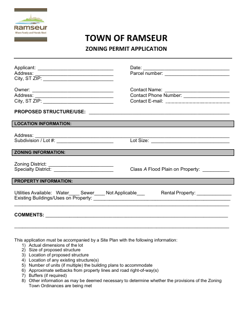 First page of the Zoning Permit Application