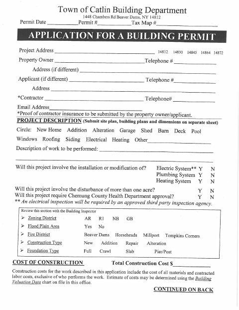 First page of the Building Permit Application