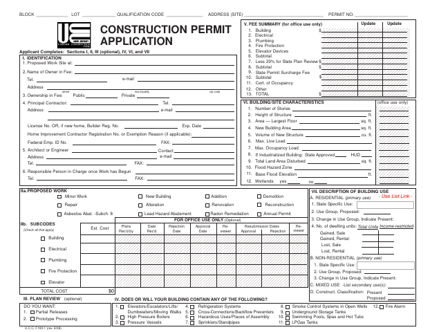 First page of the Construction Permit Application