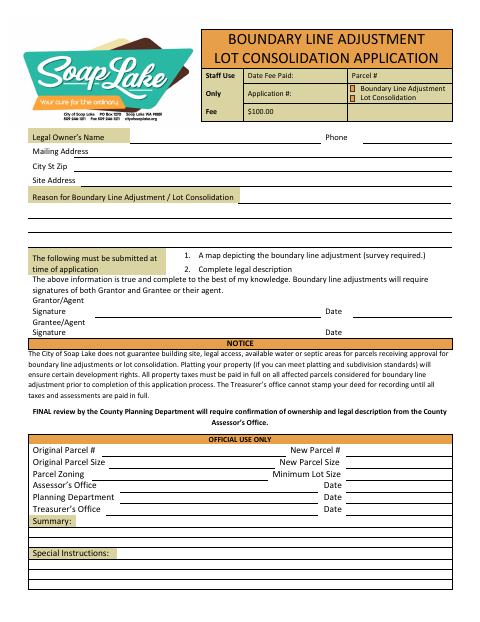 First page of the Boundary Line Adjustment Lot Consolidation Application