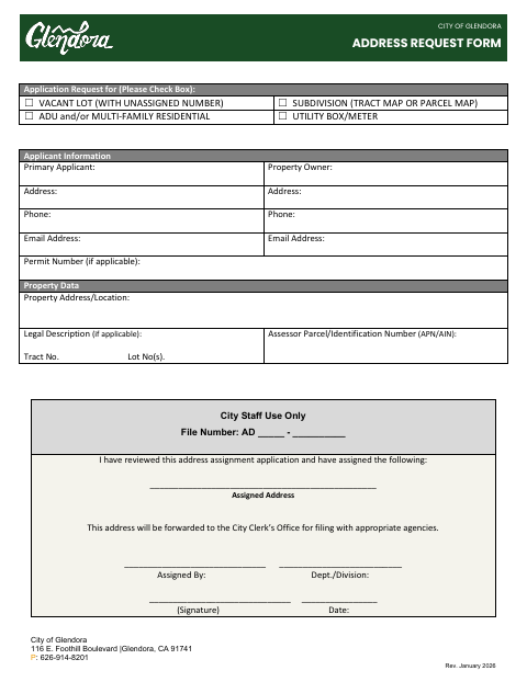 First page of the Address Request Form