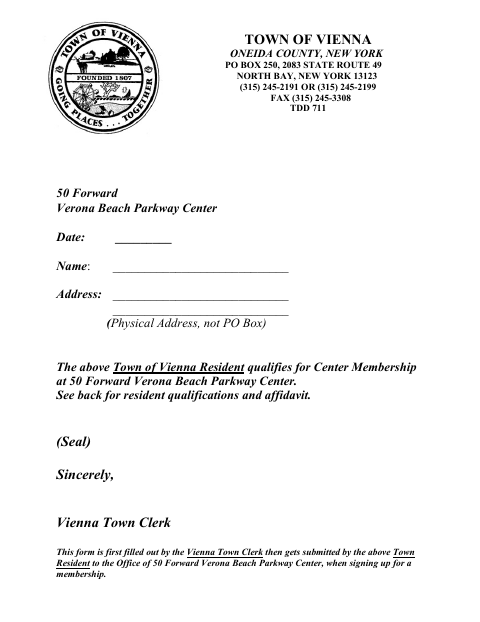 First page of the 50 Forward Resident Membership Application
