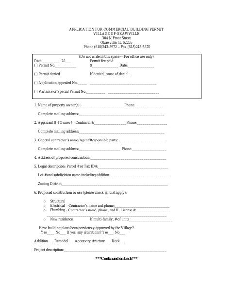 First page of the Application for Commercial Building Permit