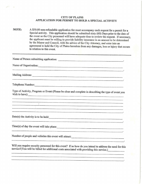 First page of the Special Event Permit Application