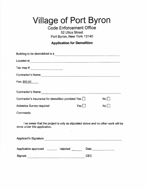 First page of the Demolition Permit Application