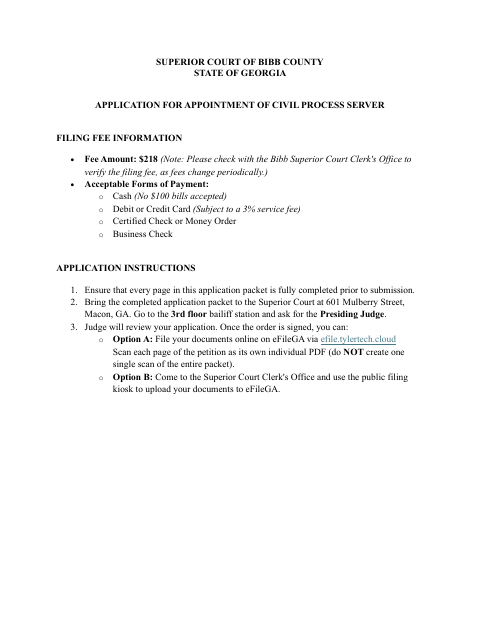 First page of the Civil Process Server Appointment Application