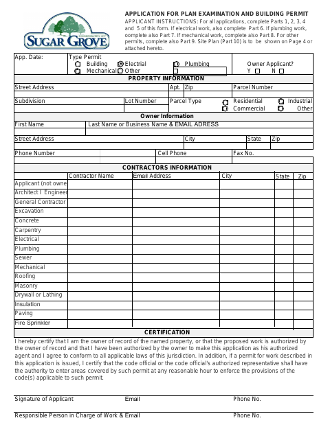 First page of the Application for Plan Examination and Building Permit