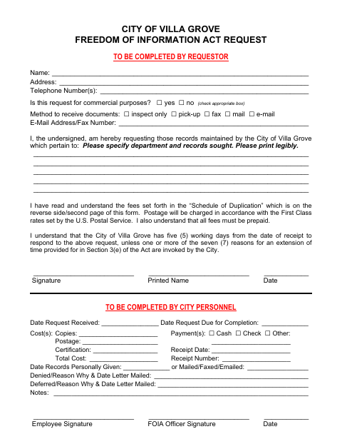 First page of the Freedom of Information Act Request