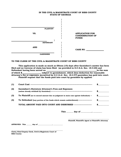 First page of the Application for Condemnation of Funds