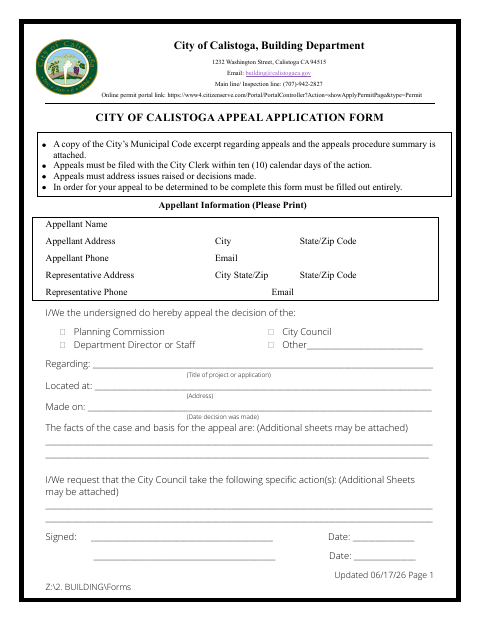First page of the Appeal Application Form